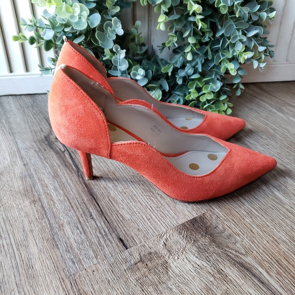 Boden Red Orange Suede Real Leather Wave Heels Women's EU 38 US 7 - Picture 2 of 9
